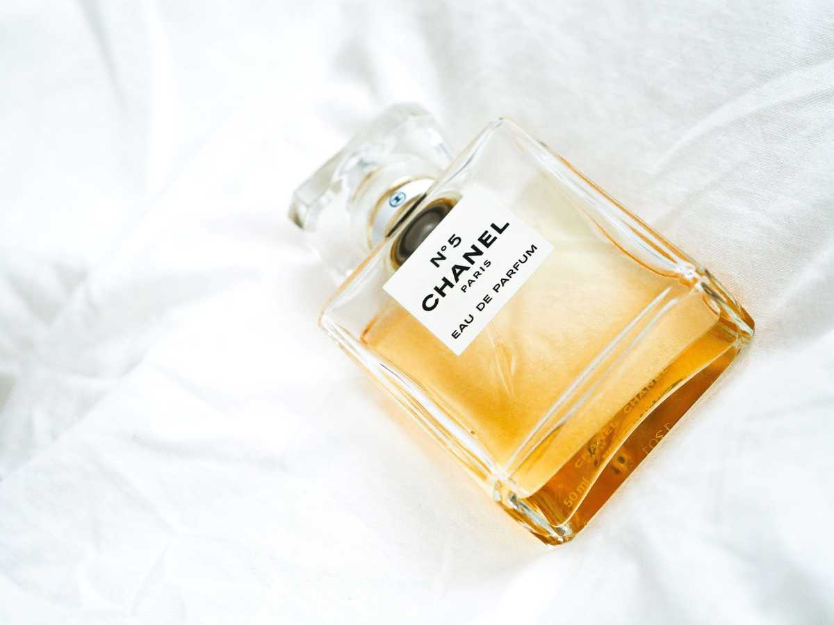 A bottle of Chanel No5 perfume.
