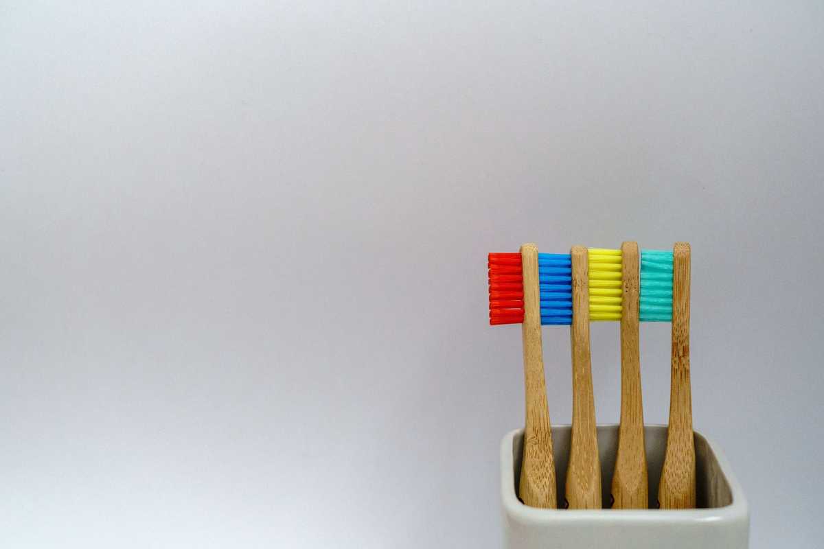Toothbrushes in a pot.